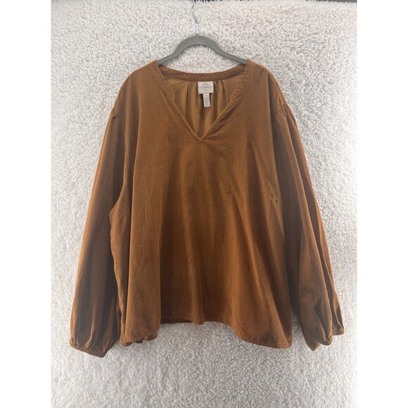 Women's 4X Blouse Corduroy Golden Brown V-Neck Long Sleeve Lightweight Comfort - Picture 1 of 8